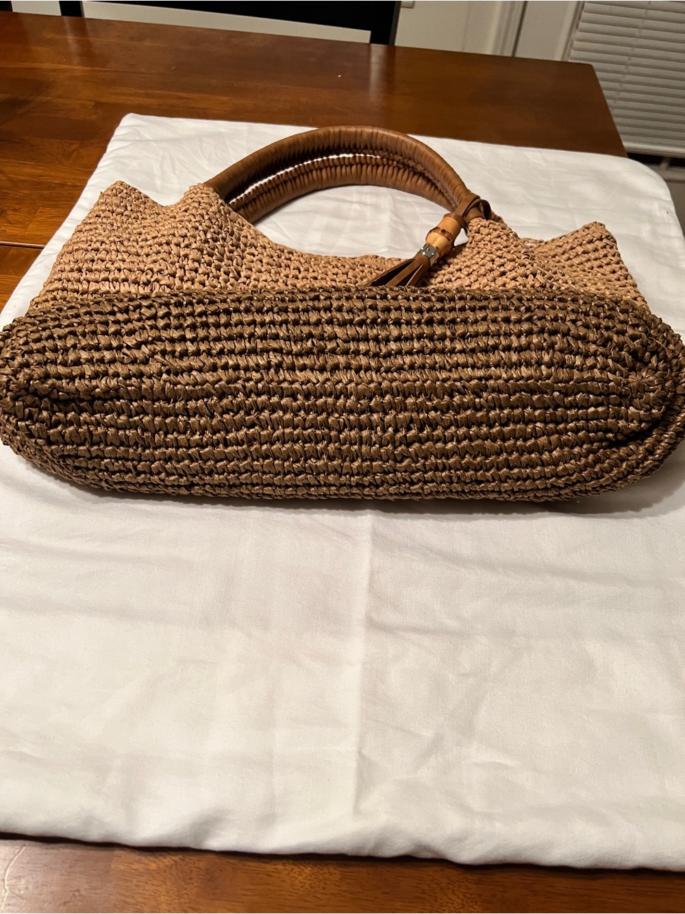 Tommy Bahama Brown Woven Straw Tote with Tassel - Picture 2 of 6